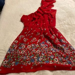 RED floral asymmetrical dress